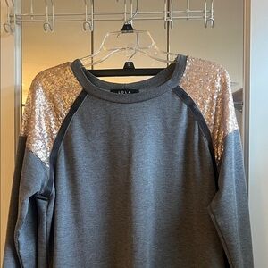 lola Gray Sweatshirt with Rose Gold Sequin Shoulders and pants